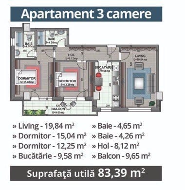 3 Camere IN Rezidential 2 Militari