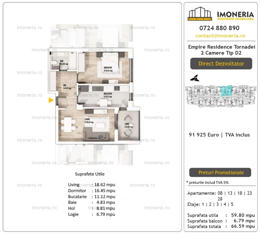 2 Camere Empire Residence Tornadei