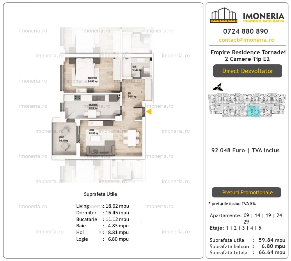 2 Camere Empire Residence Tornadei