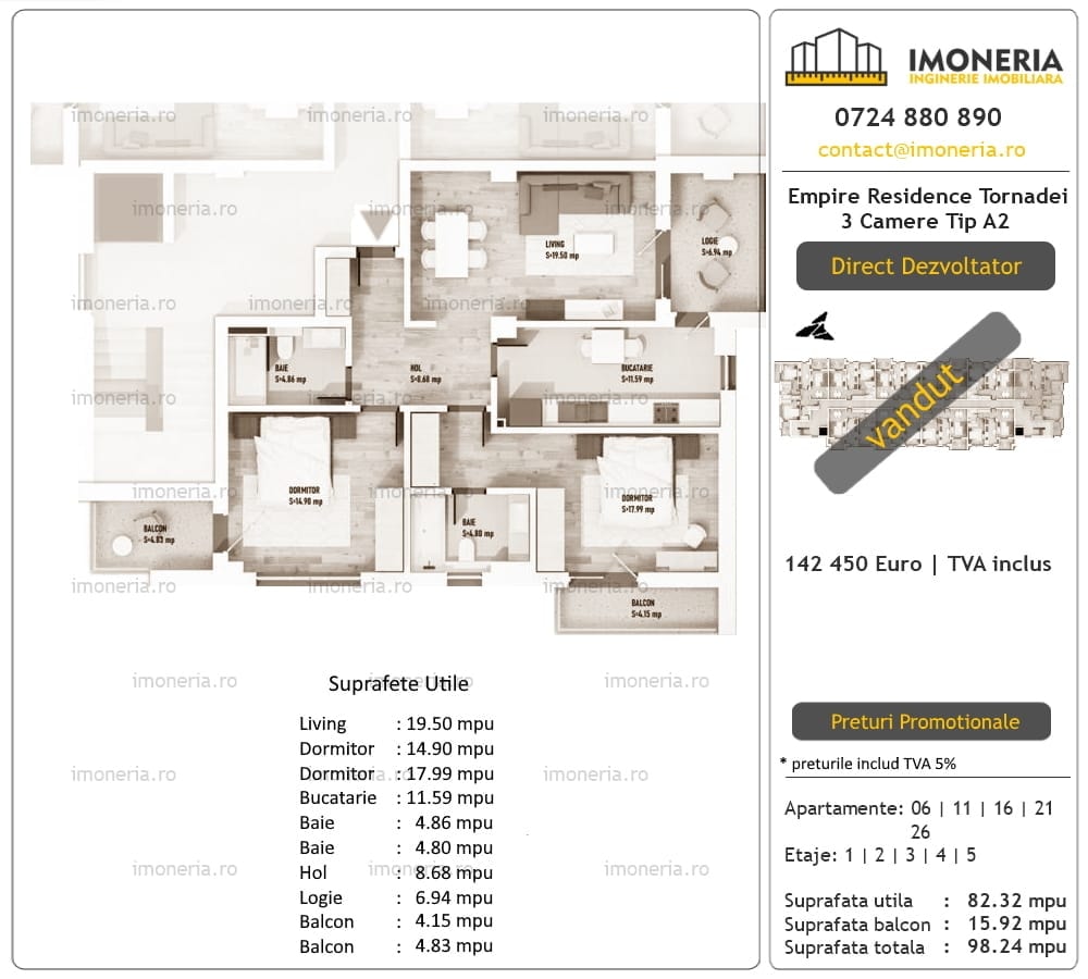 3 Camere Empire Residence Tornadei