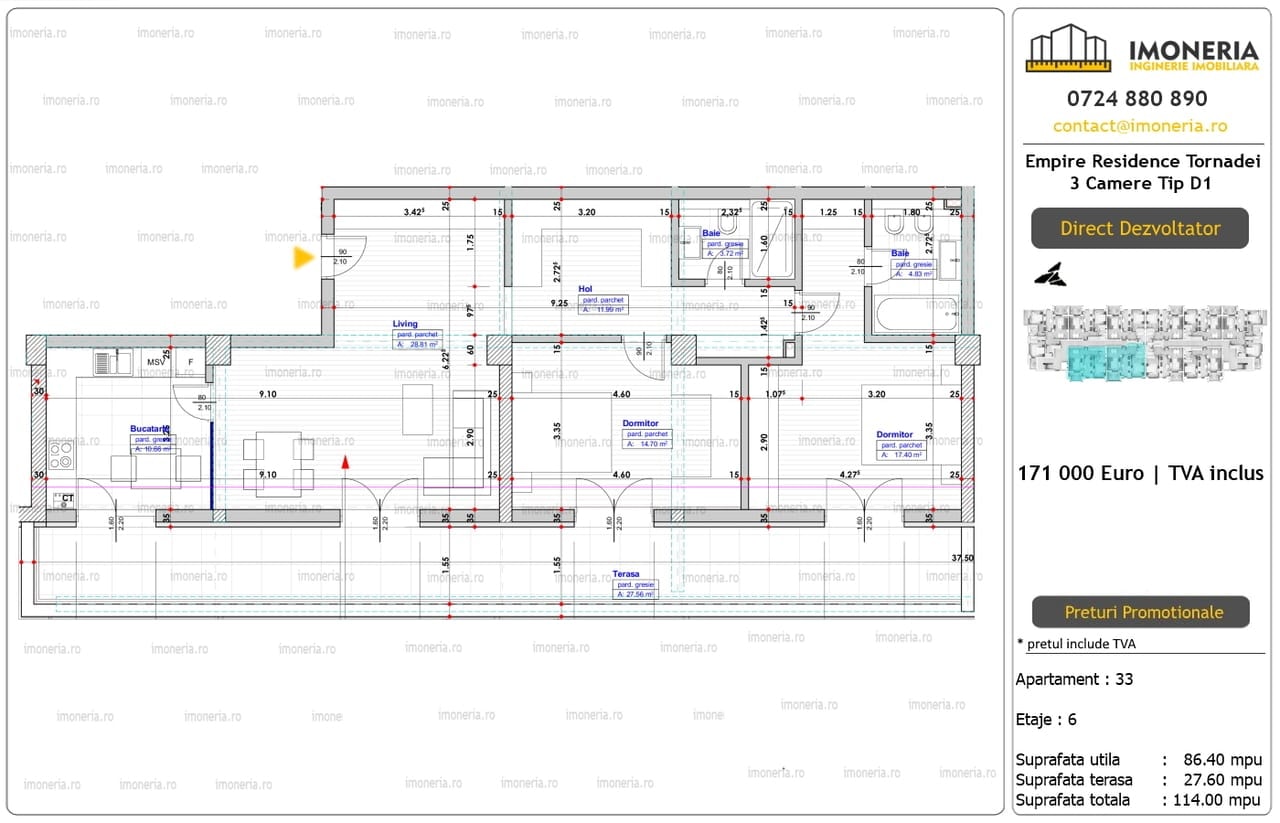 3 Camere Empire Residence Tornadei